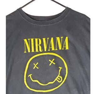 Nirvana Smiley Face Graphic‎ T-Shirt Mens XL Black Yellow Crewneck Short Sleeve
